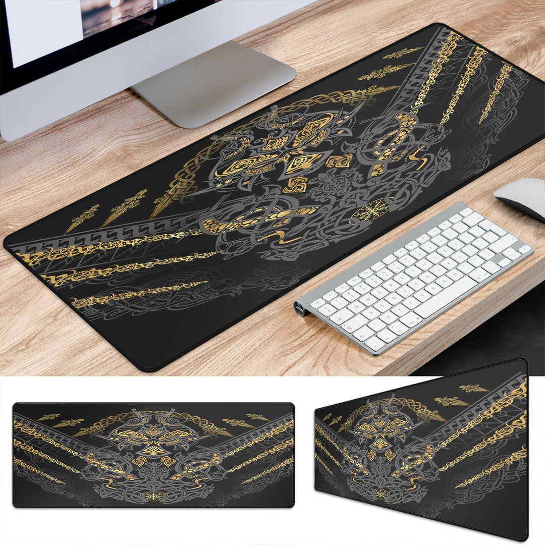 Celtic Mouse Mat - Fenrir and Claw Gold-Black Mouse Mat