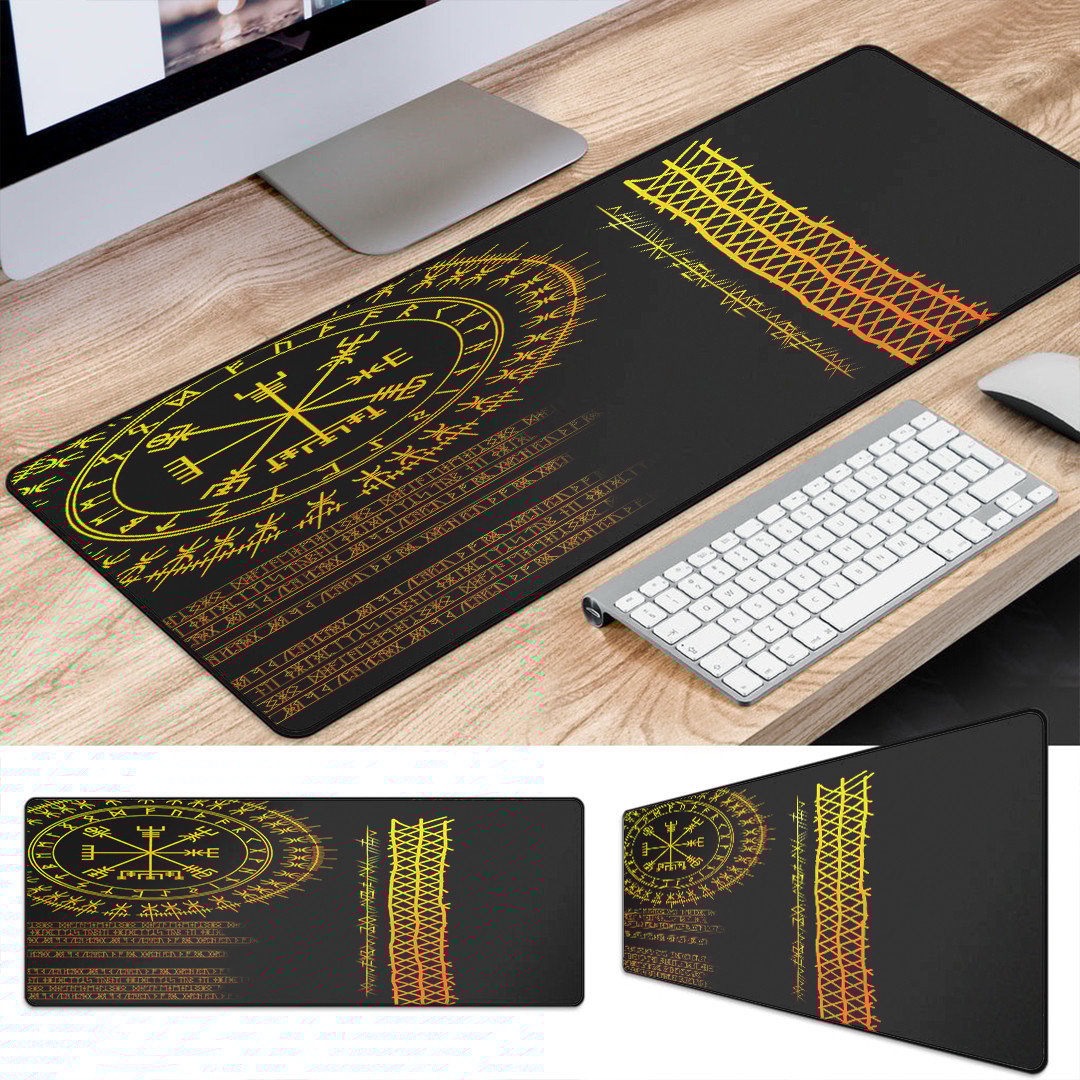 Celtic Mouse Mat - Vegvisir and Rune Gold Style Mouse Mat