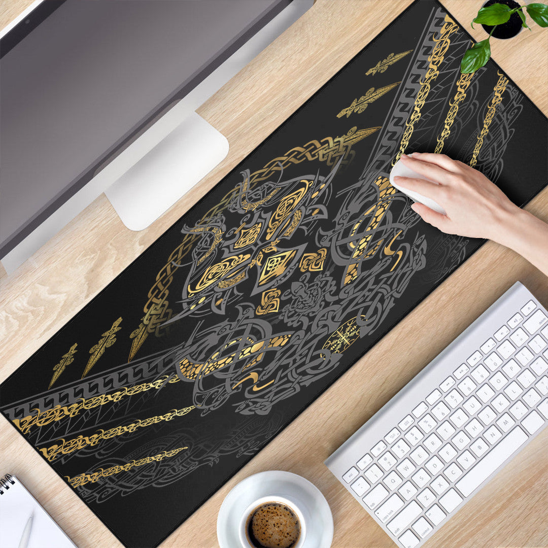 Celtic Mouse Mat - Fenrir and Claw Gold-Black Mouse Mat