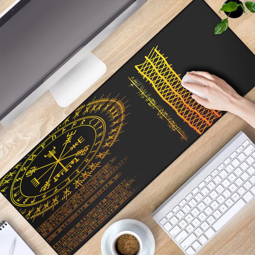 Celtic Mouse Mat - Vegvisir and Rune Gold Style Mouse Mat
