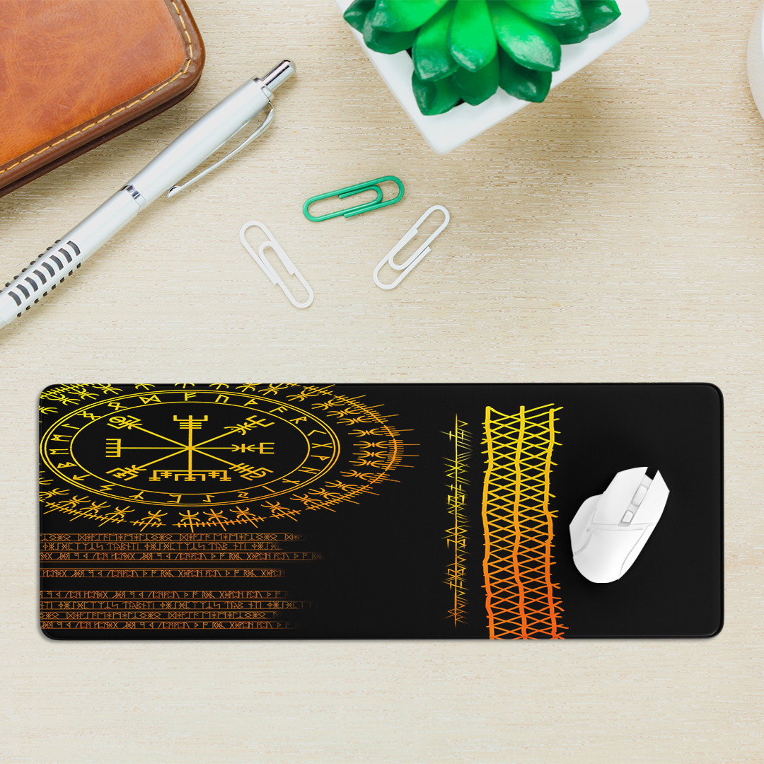 Celtic Mouse Mat - Vegvisir and Rune Gold Style Mouse Mat