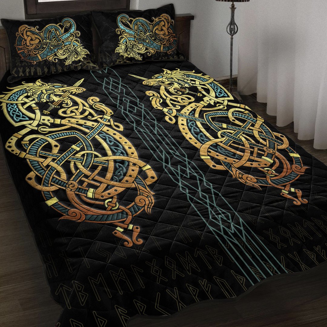 1st Ireland Celtic Quilt Bed Set - Celtic Dragon Gold Quilt Bed Set A35