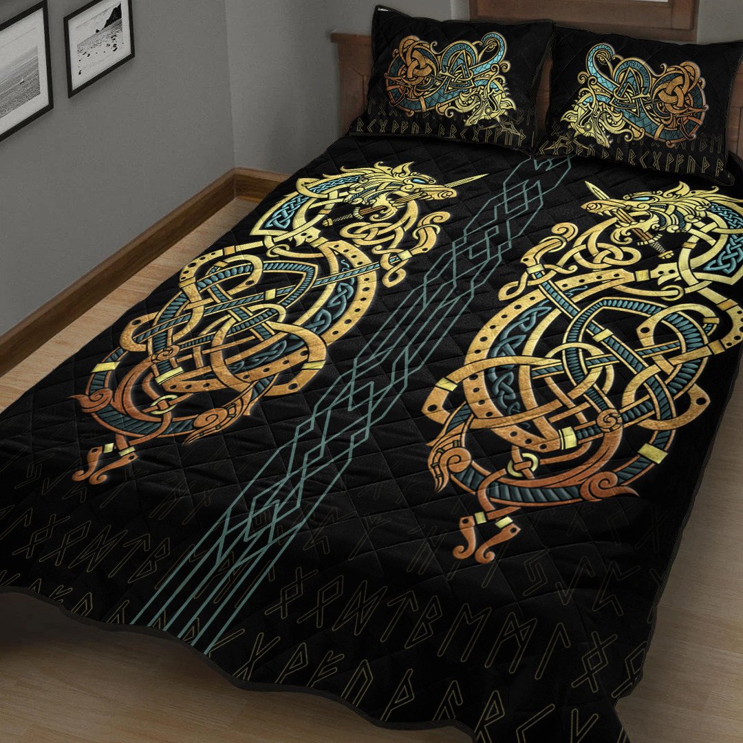Quilt Bed Set - Celtic Dragon Gold Quilt Bed Set