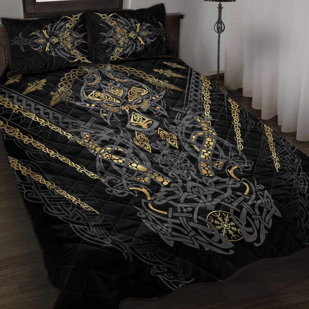 1st Ireland Celtic Quilt Bed Set - Fenrir and Claw Gold-Black Quilt Bed Set A35