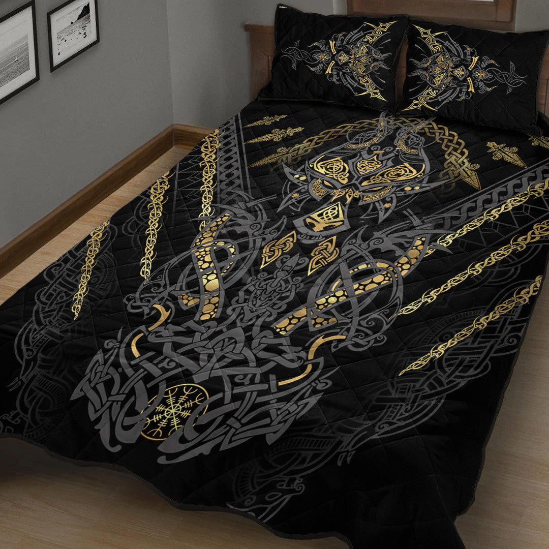 Quilt Bed Set - Fenrir and Claw Gold-Black Quilt Bed Set