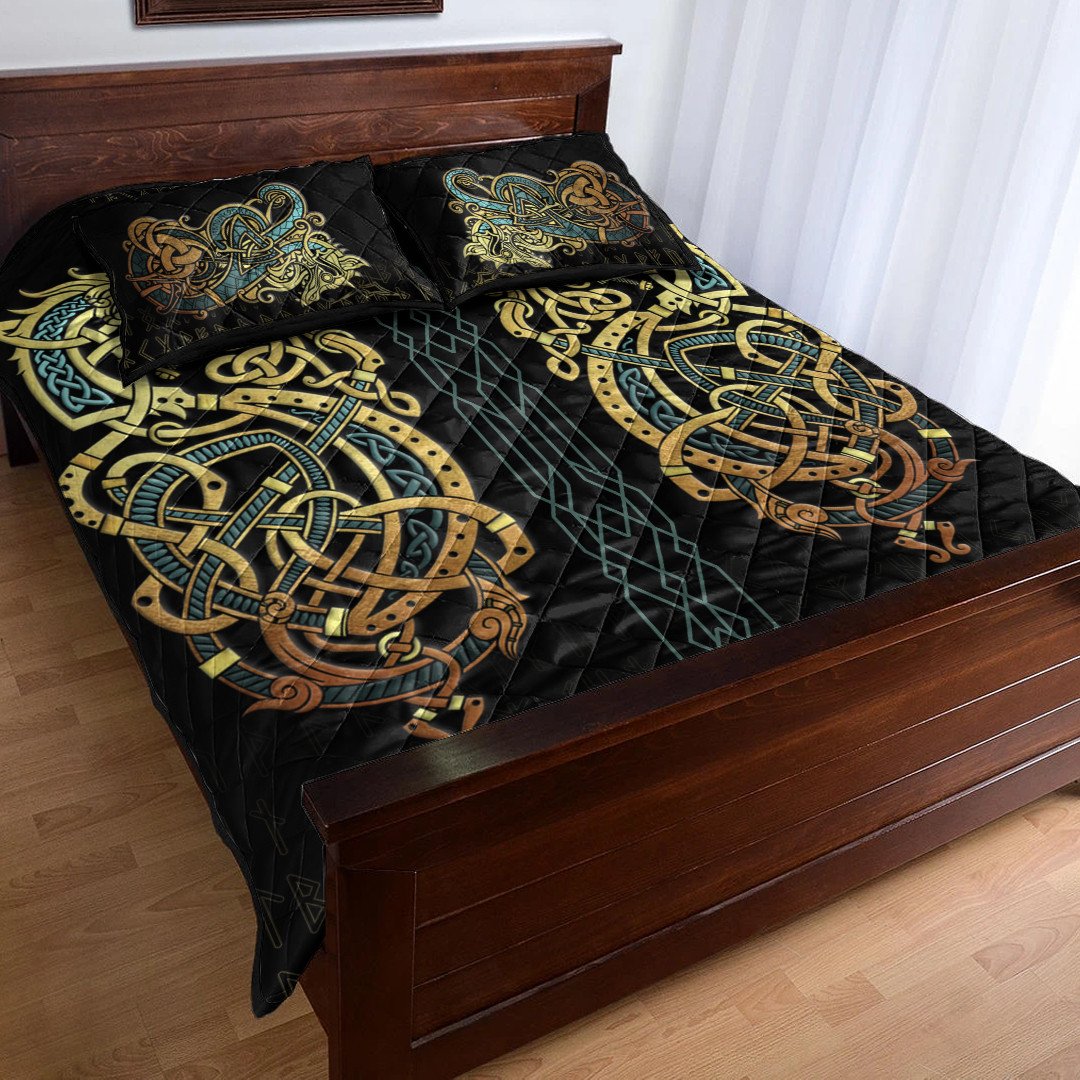 Quilt Bed Set - Celtic Dragon Gold Quilt Bed Set