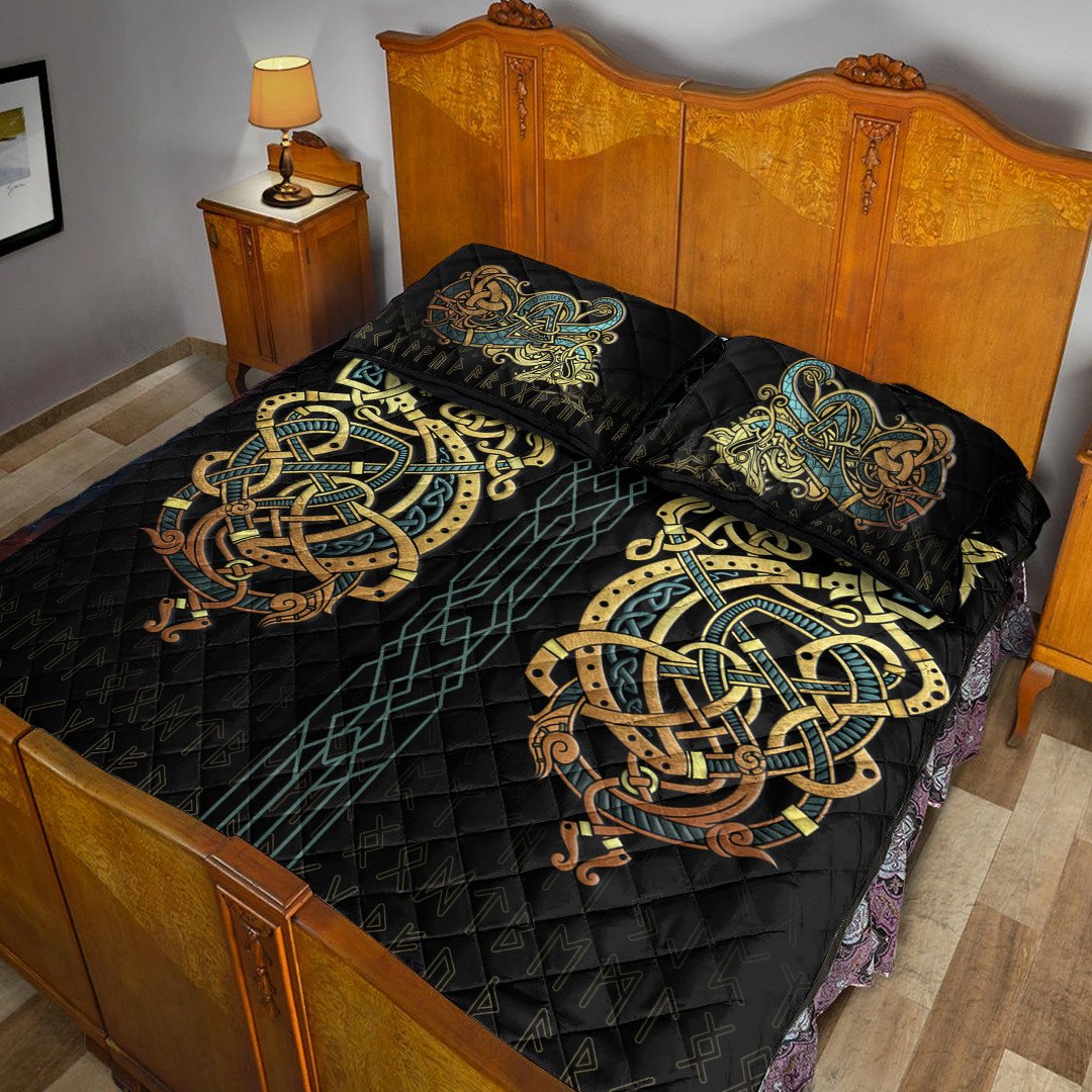 Quilt Bed Set - Celtic Dragon Gold Quilt Bed Set