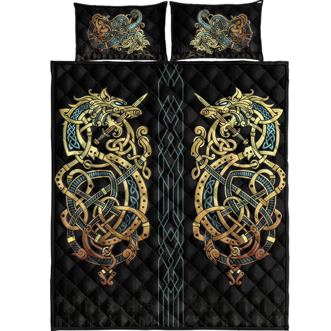 Quilt Bed Set - Celtic Dragon Gold Quilt Bed Set