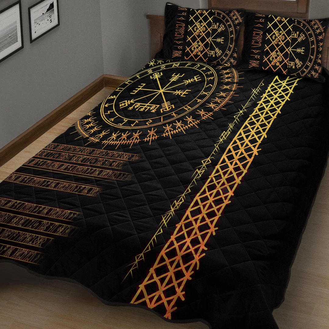 Quilt Bed Set - Vegvisir and Rune Gold Style Quilt Bed Set