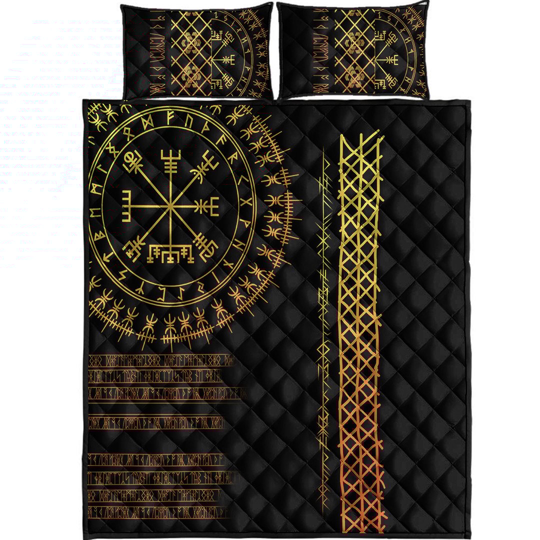 Quilt Bed Set - Vegvisir and Rune Gold Style Quilt Bed Set