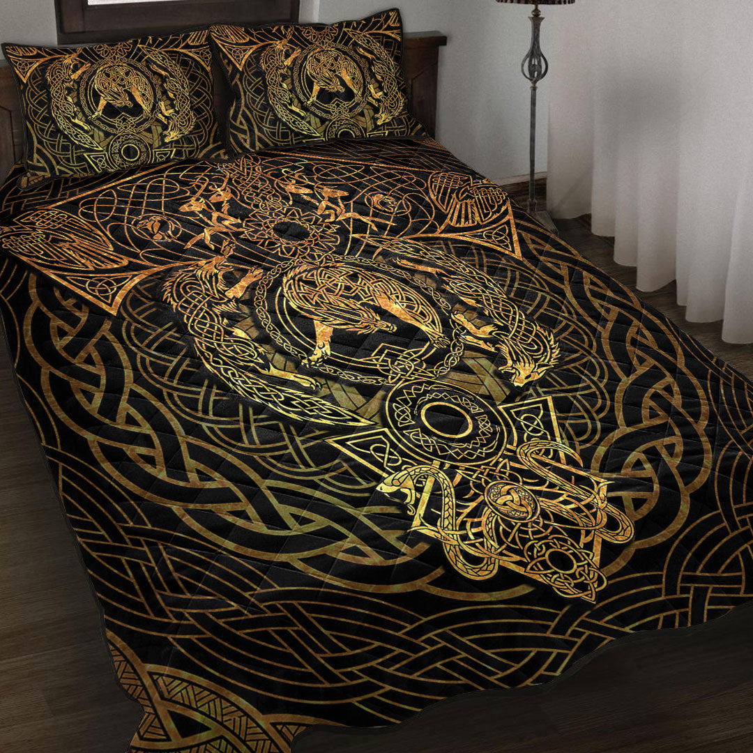 Quilt Bed Set - Fenrir Tattoo Gold Quilt Bed Set