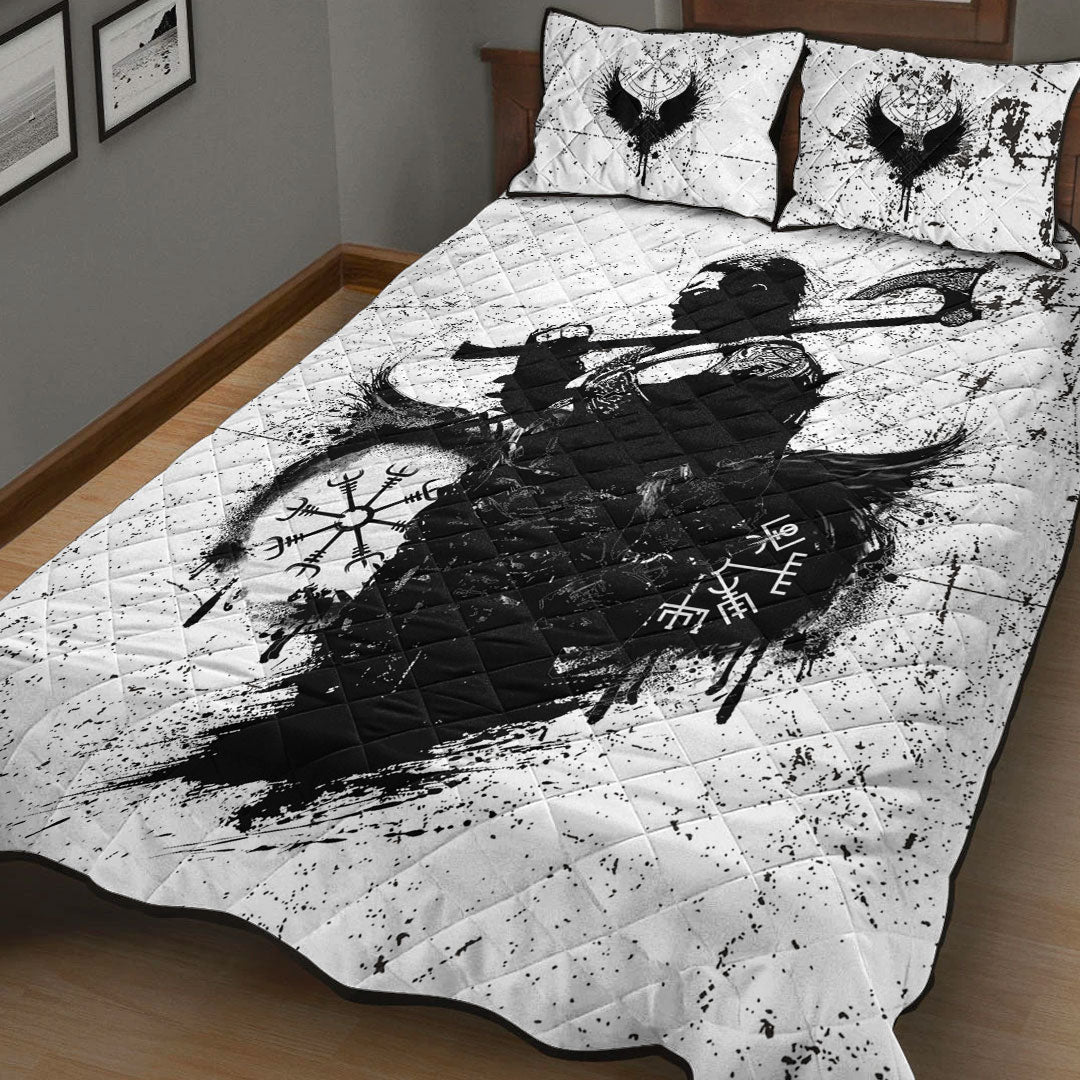 Quilt Bed Set - Viking Warrior Tattoo Black Quilt Bed Set