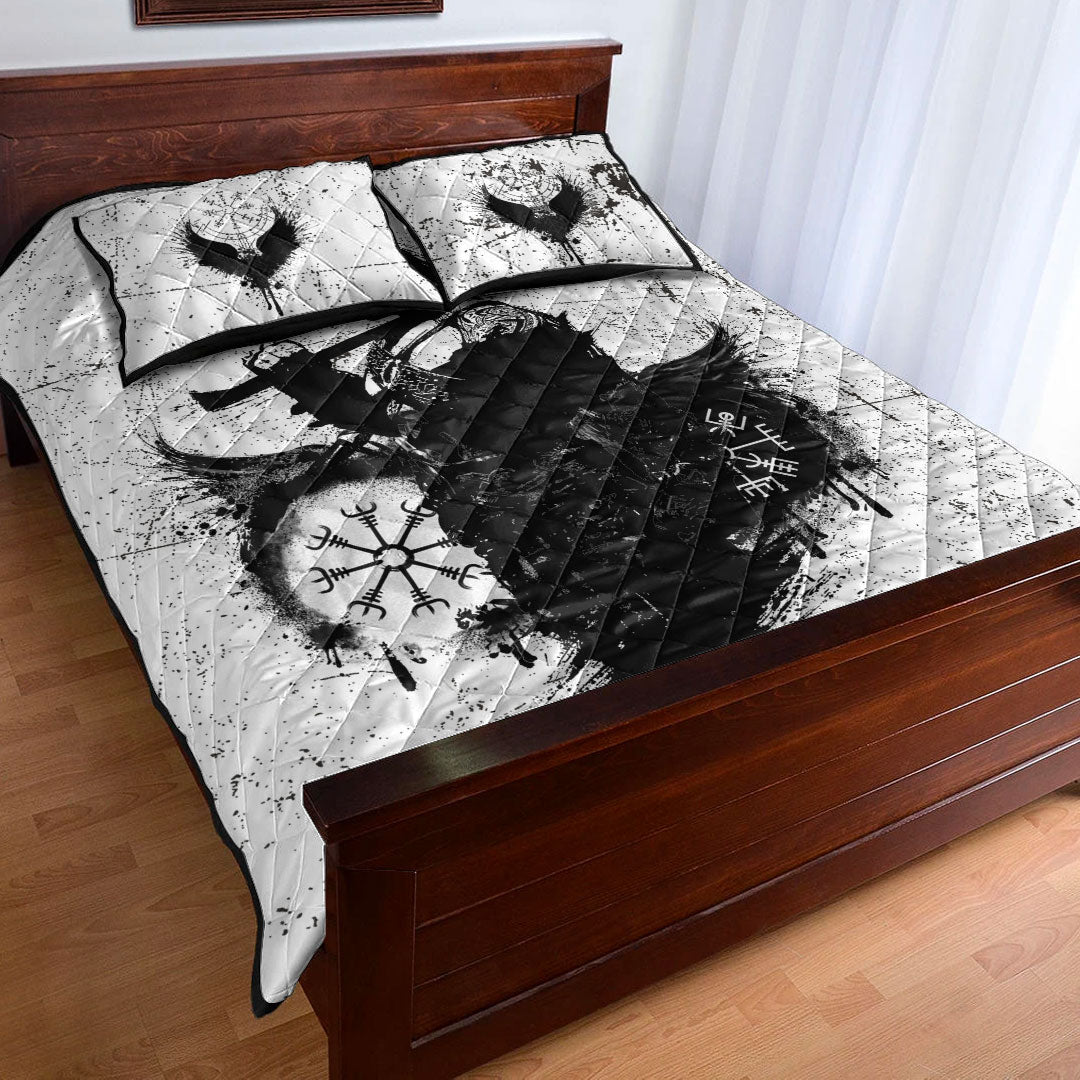 Quilt Bed Set - Viking Warrior Tattoo Black Quilt Bed Set