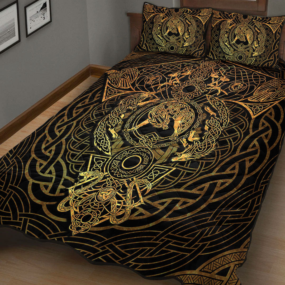 Quilt Bed Set - Fenrir Tattoo Gold Quilt Bed Set