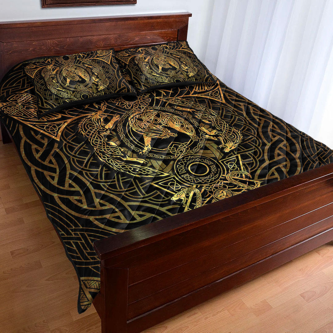 Quilt Bed Set - Fenrir Tattoo Gold Quilt Bed Set