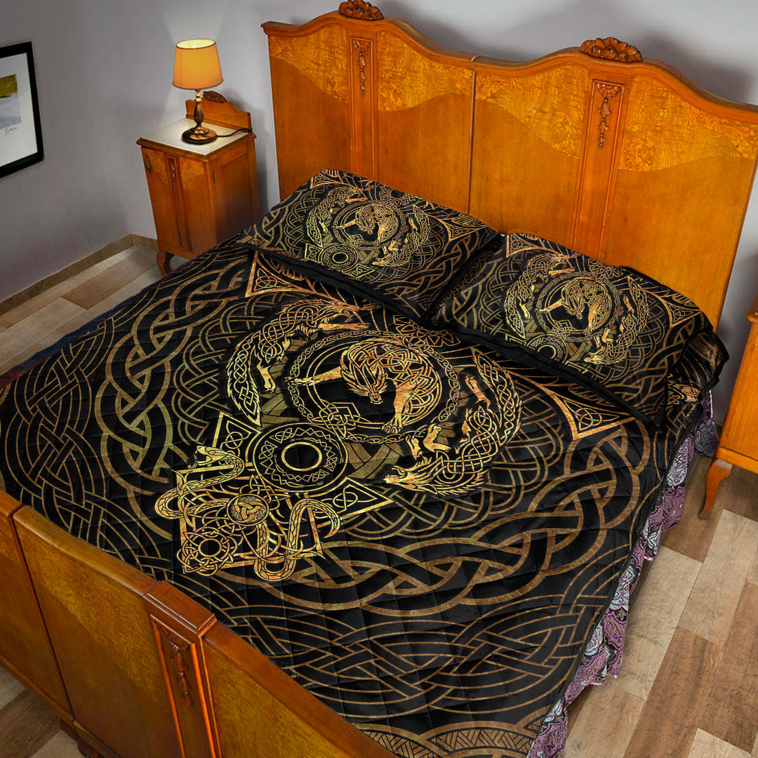 Quilt Bed Set - Fenrir Tattoo Gold Quilt Bed Set