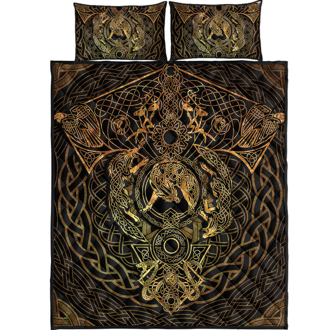 Quilt Bed Set - Fenrir Tattoo Gold Quilt Bed Set