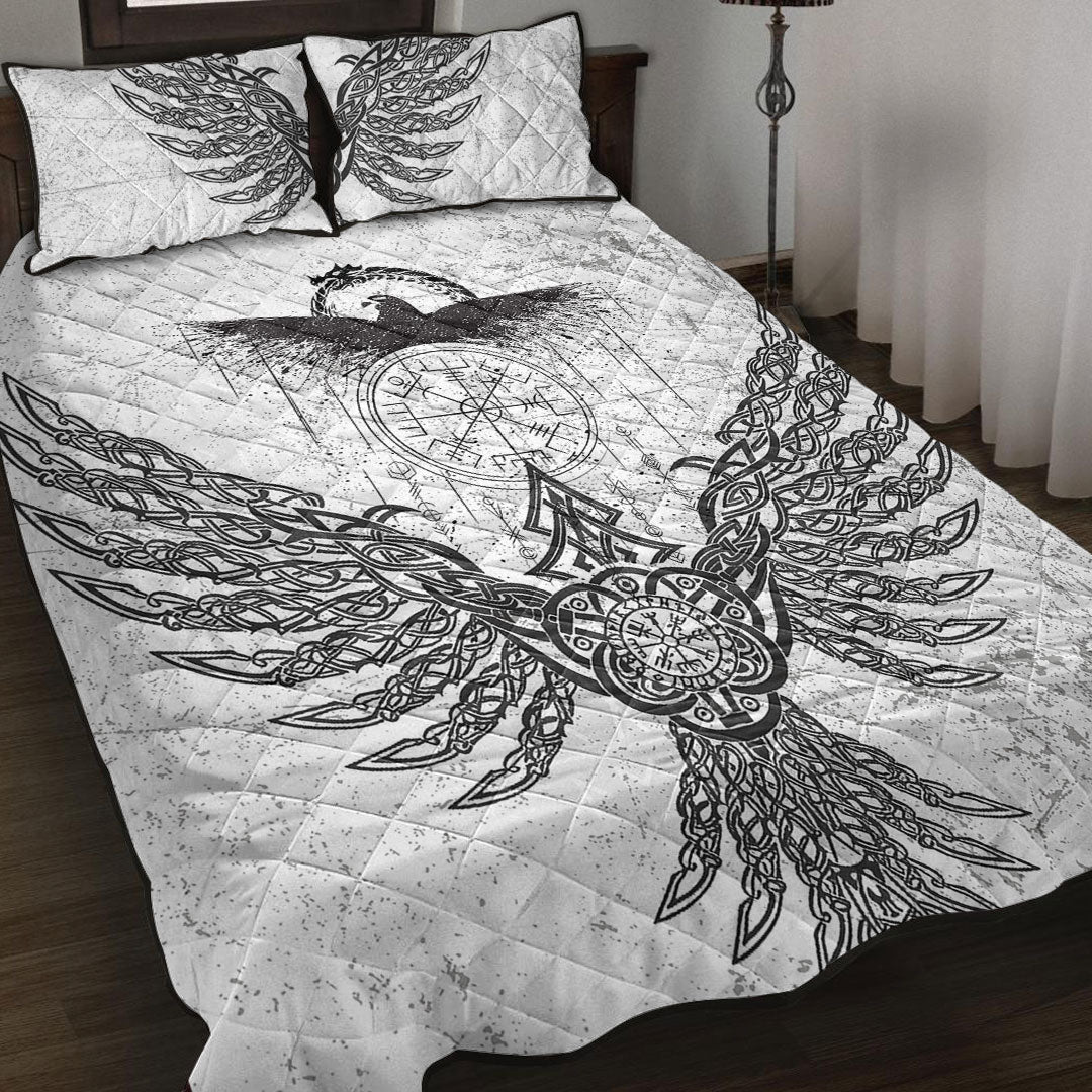 Quilt Bed Set - Raven Midgard and Compass Viking Quilt Bed Set
