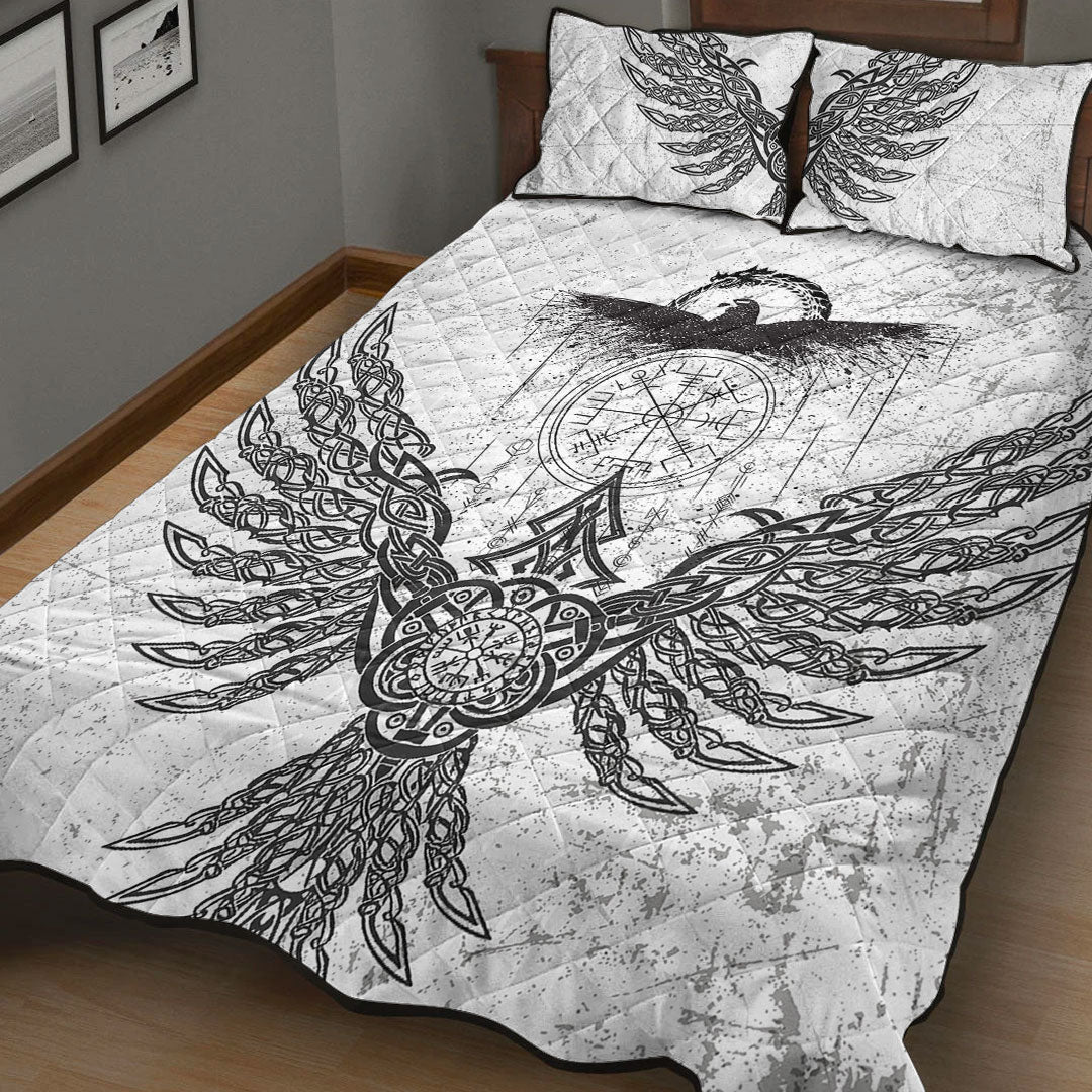 Quilt Bed Set - Raven Midgard and Compass Viking Quilt Bed Set