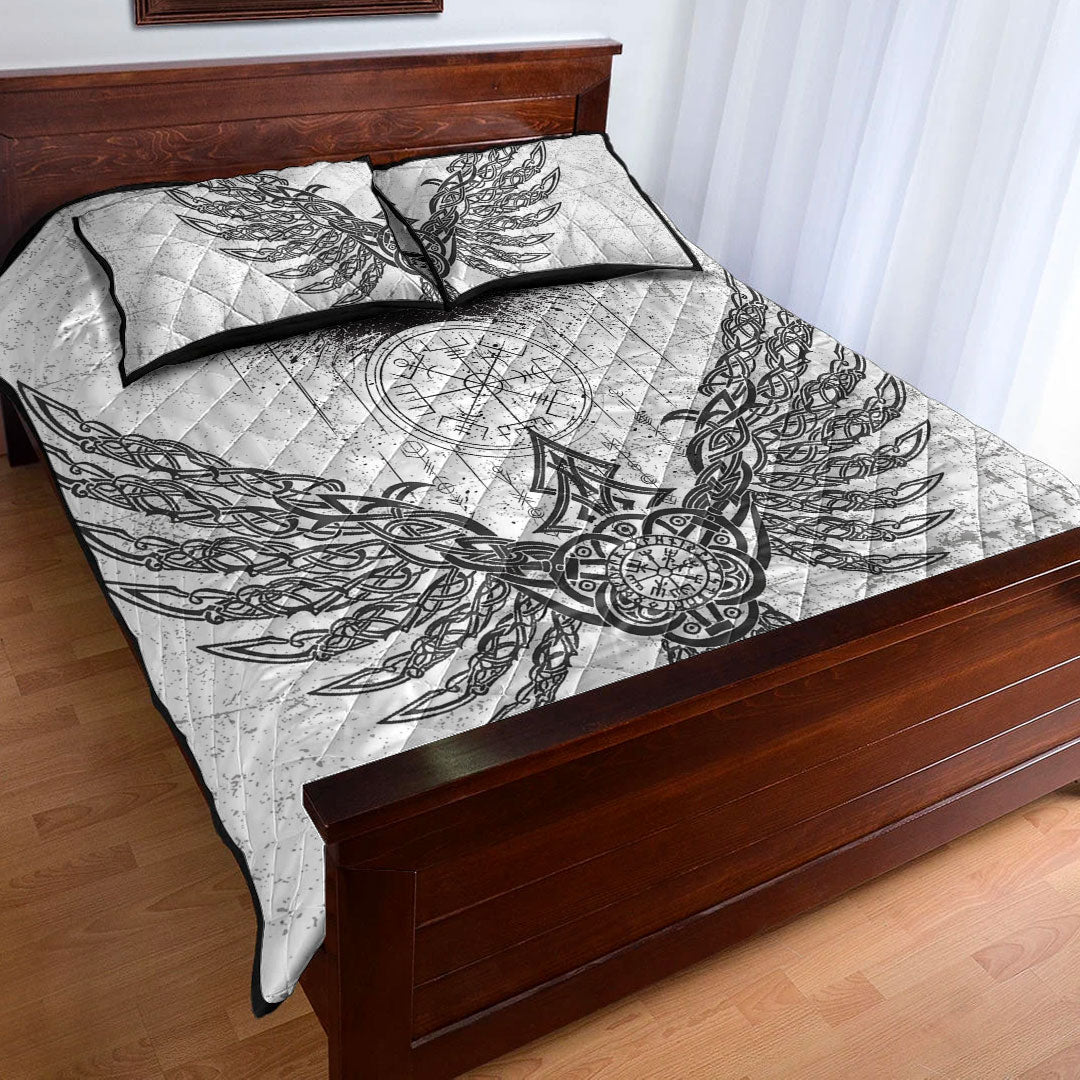 Quilt Bed Set - Raven Midgard and Compass Viking Quilt Bed Set