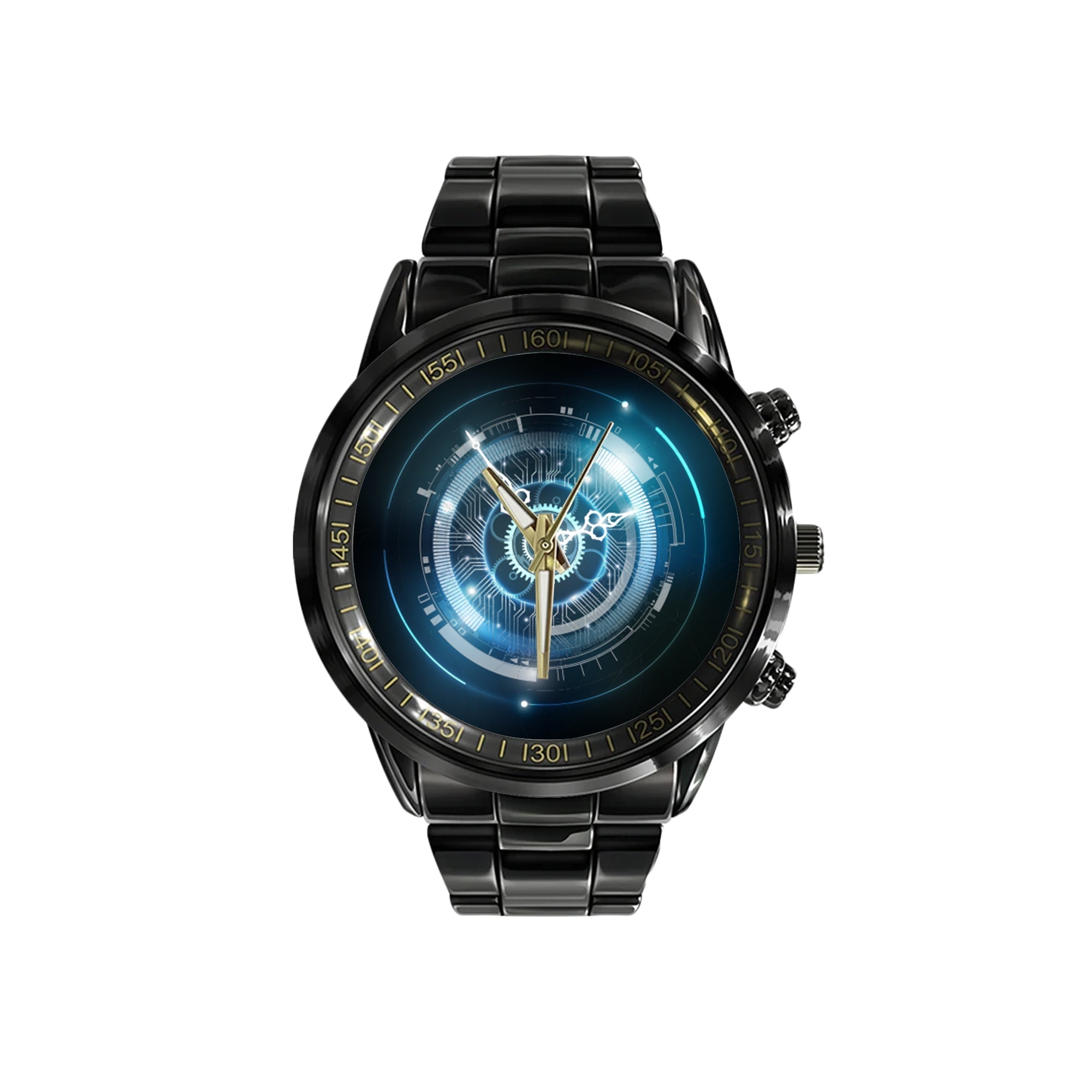 Watch - Abstract Futuristic Technology Background With Clock Concept And Time Machine Black Stainless Steel Watch