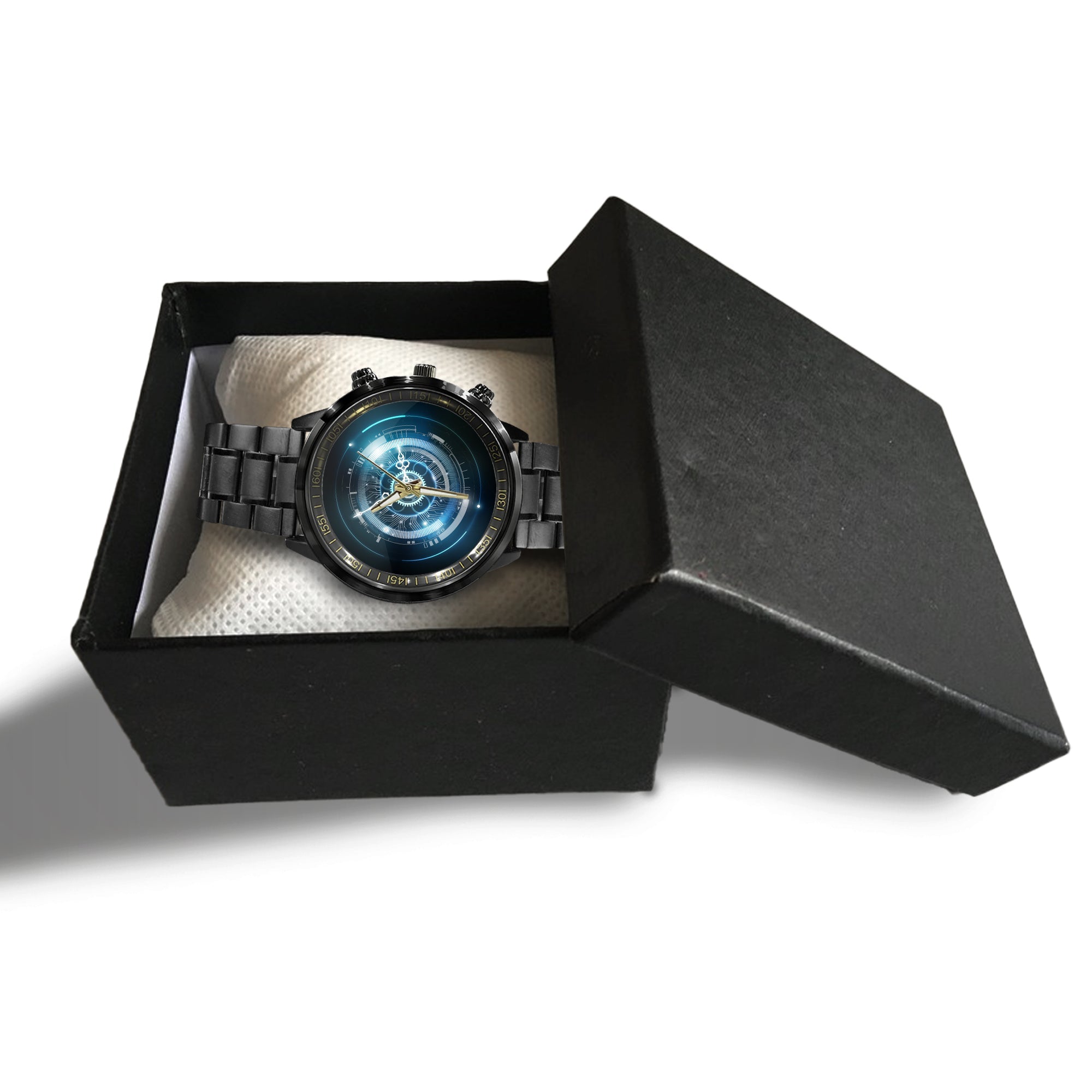 Watch - Abstract Futuristic Technology Background With Clock Concept And Time Machine Black Stainless Steel Watch