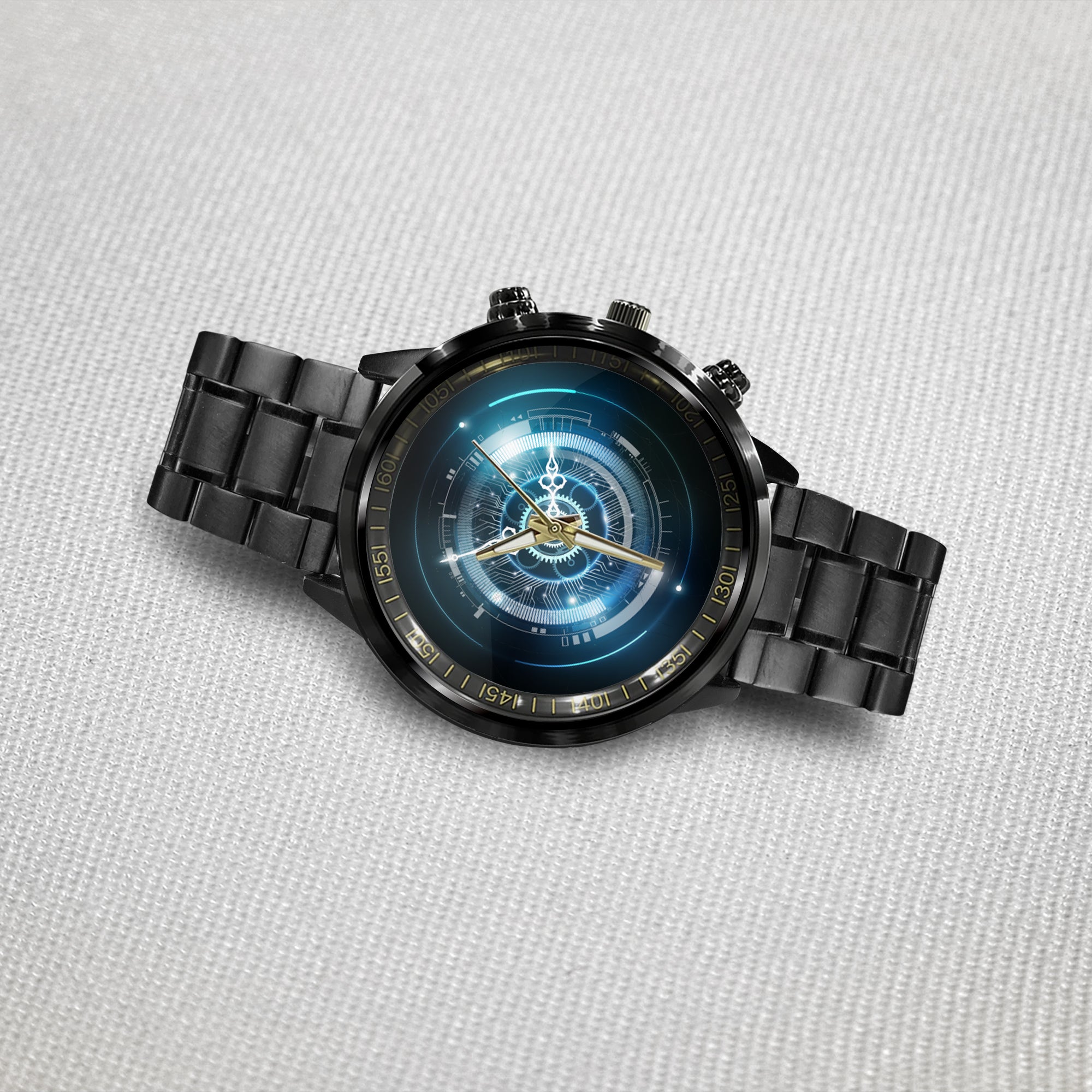 Watch - Abstract Futuristic Technology Background With Clock Concept And Time Machine Black Stainless Steel Watch