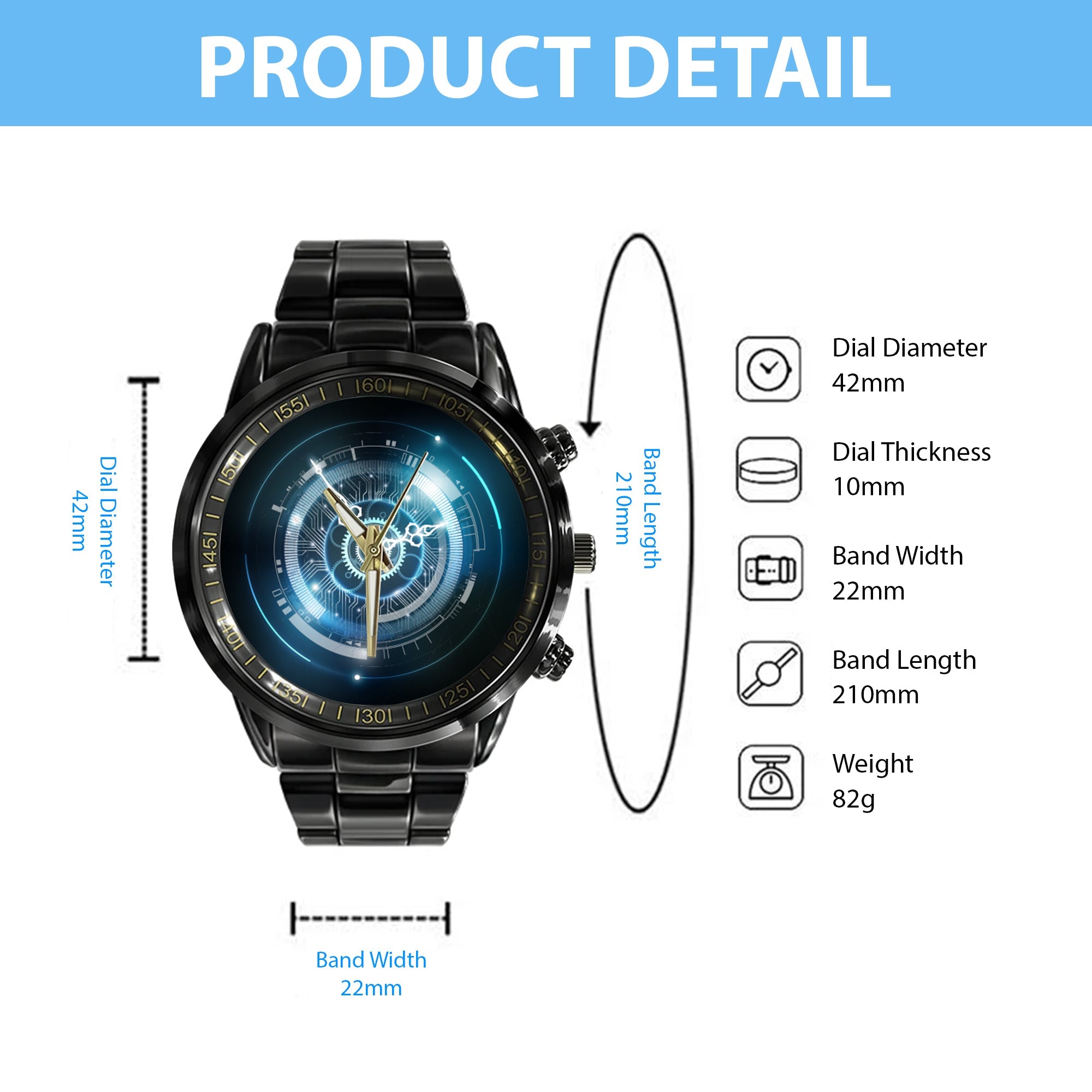 Watch - Abstract Futuristic Technology Background With Clock Concept And Time Machine Black Stainless Steel Watch