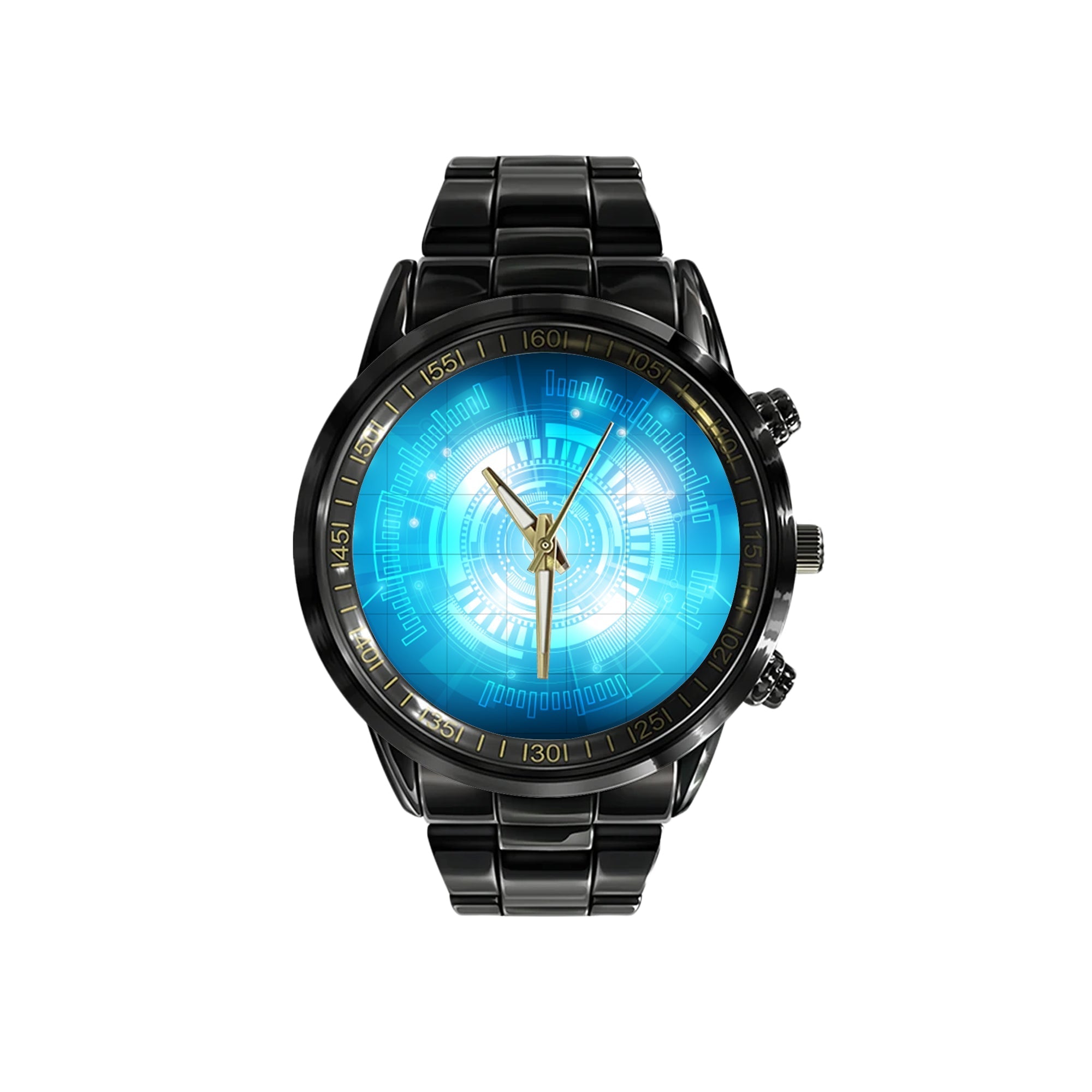 Watch - Abstract Technological Background With Various Technological Elements. Structure Pattern Technology Black Stainless Steel Watch