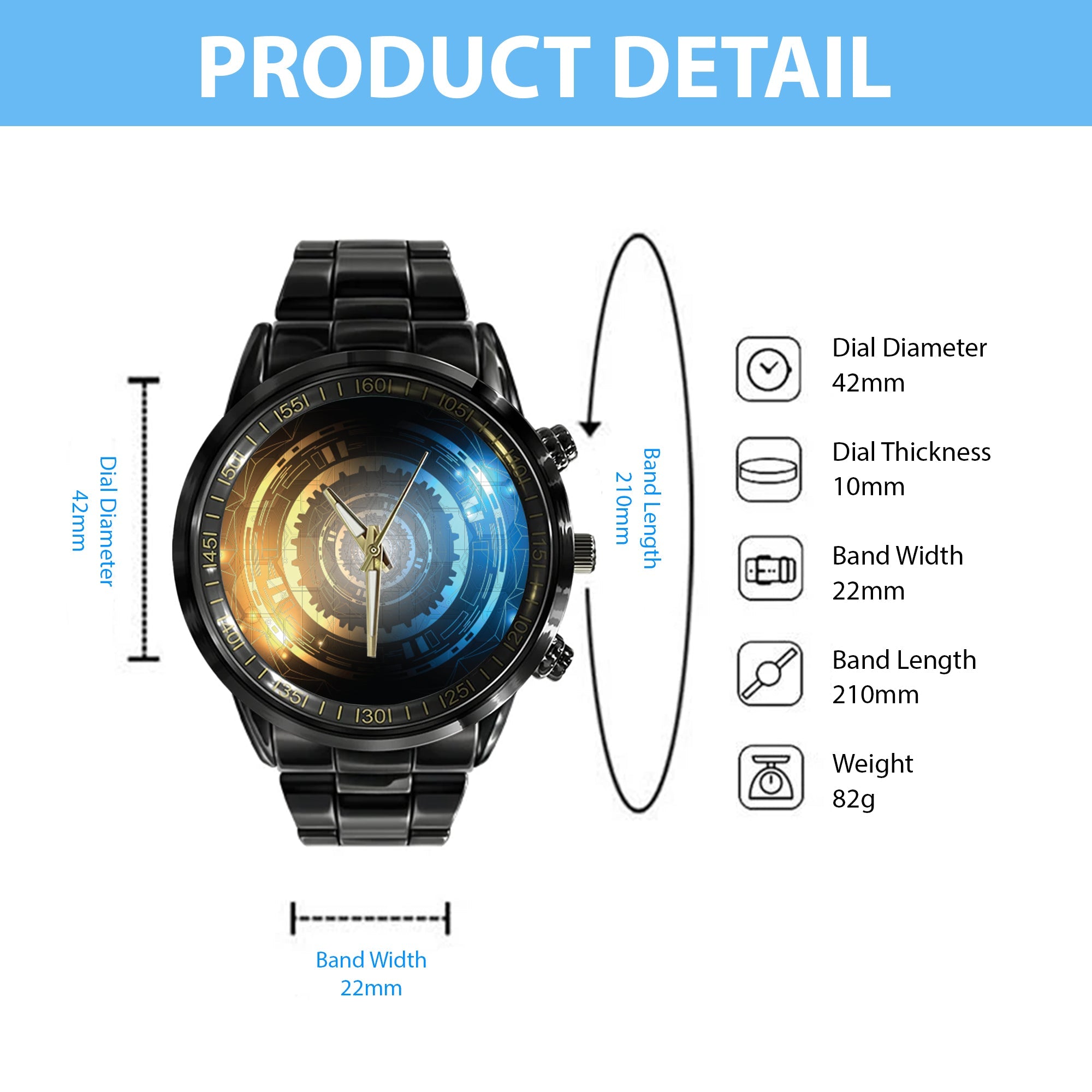 Watch - Abstract Background, Technology Concept With Copy Space Black Stainless Steel Watch