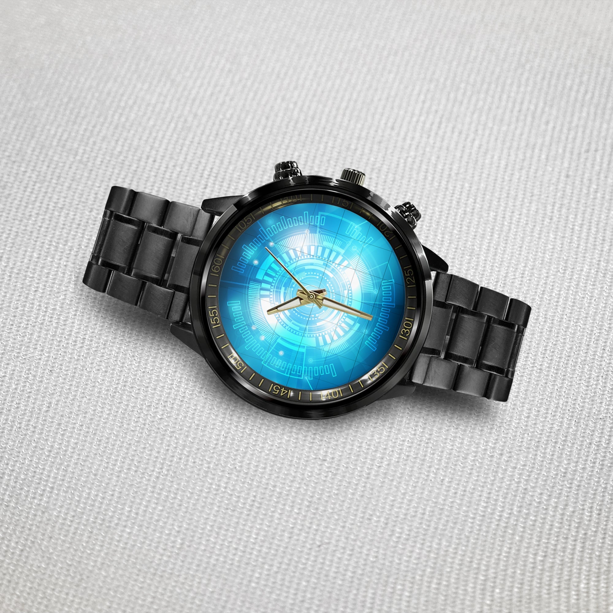 Watch - Abstract Technological Background With Various Technological Elements. Structure Pattern Technology Black Stainless Steel Watch