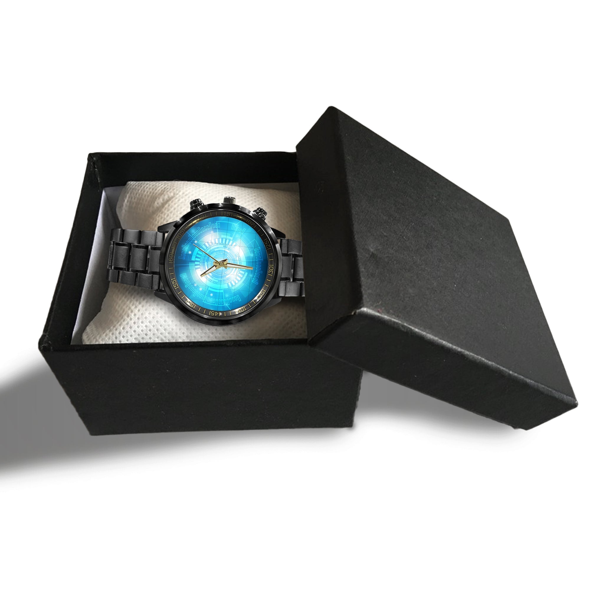 Watch - Abstract Technological Background With Various Technological Elements. Structure Pattern Technology Black Stainless Steel Watch