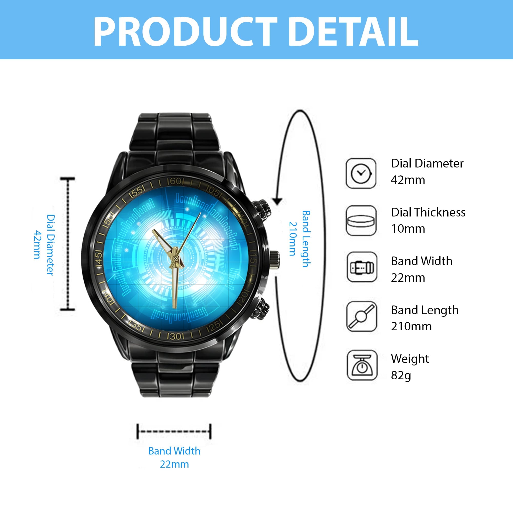 Watch - Abstract Technological Background With Various Technological Elements. Structure Pattern Technology Black Stainless Steel Watch