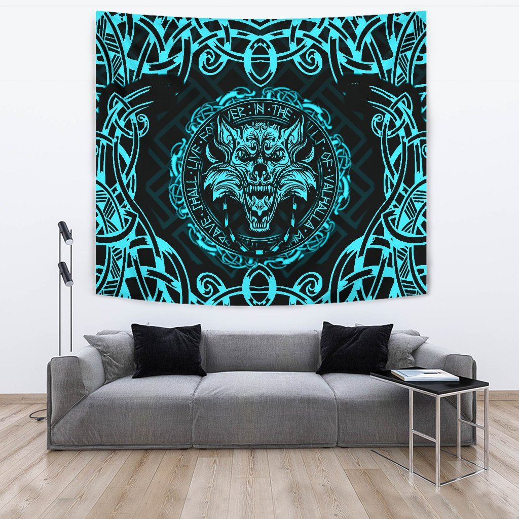 Tapestry - Fenrir Viking Cyan 3D