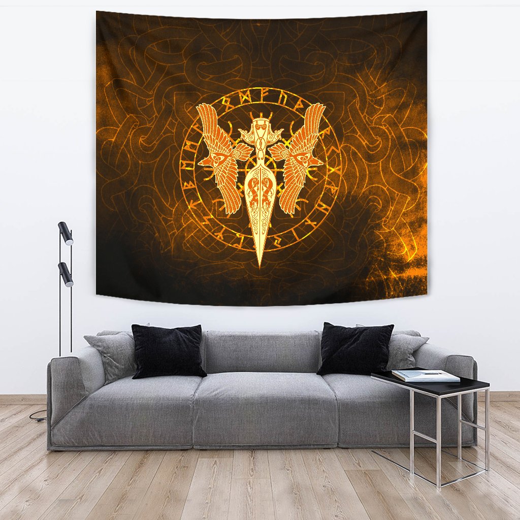 Tapestry Gold Spear Of The God Odin - Gungnir And Two Gold Ravens