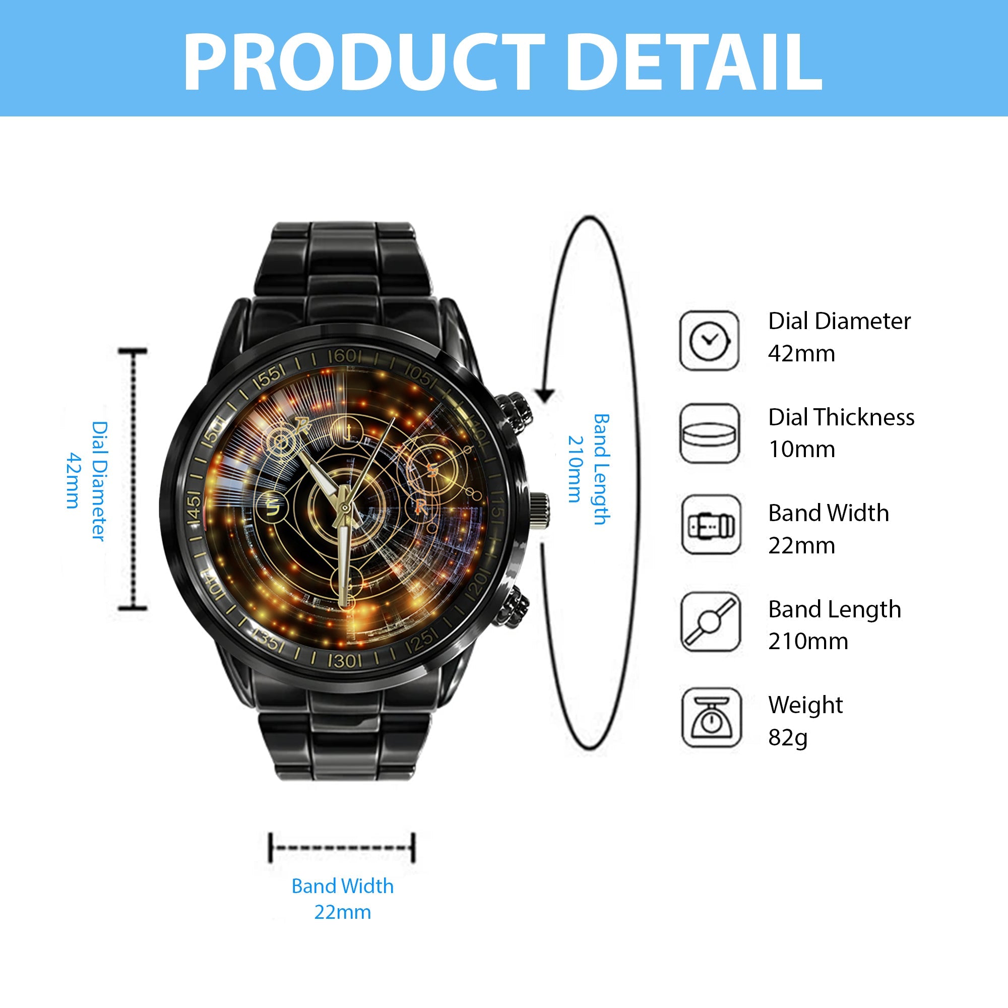 Watch - Astral Glow Series Black Stainless Steel Watch