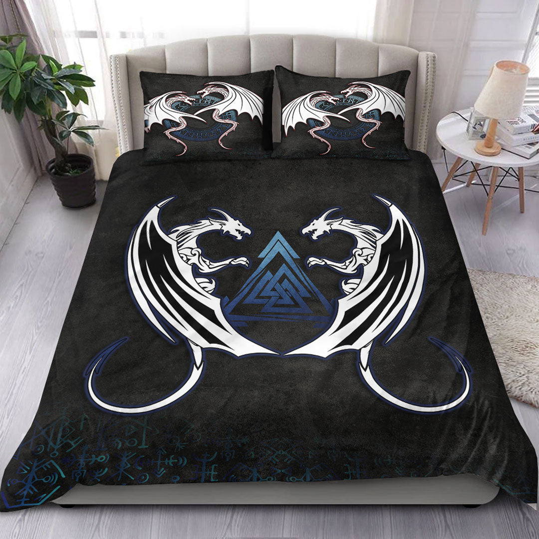 Bedding Set Double Dragon Valknut Rune Circle Vegvisir Bedding Set
