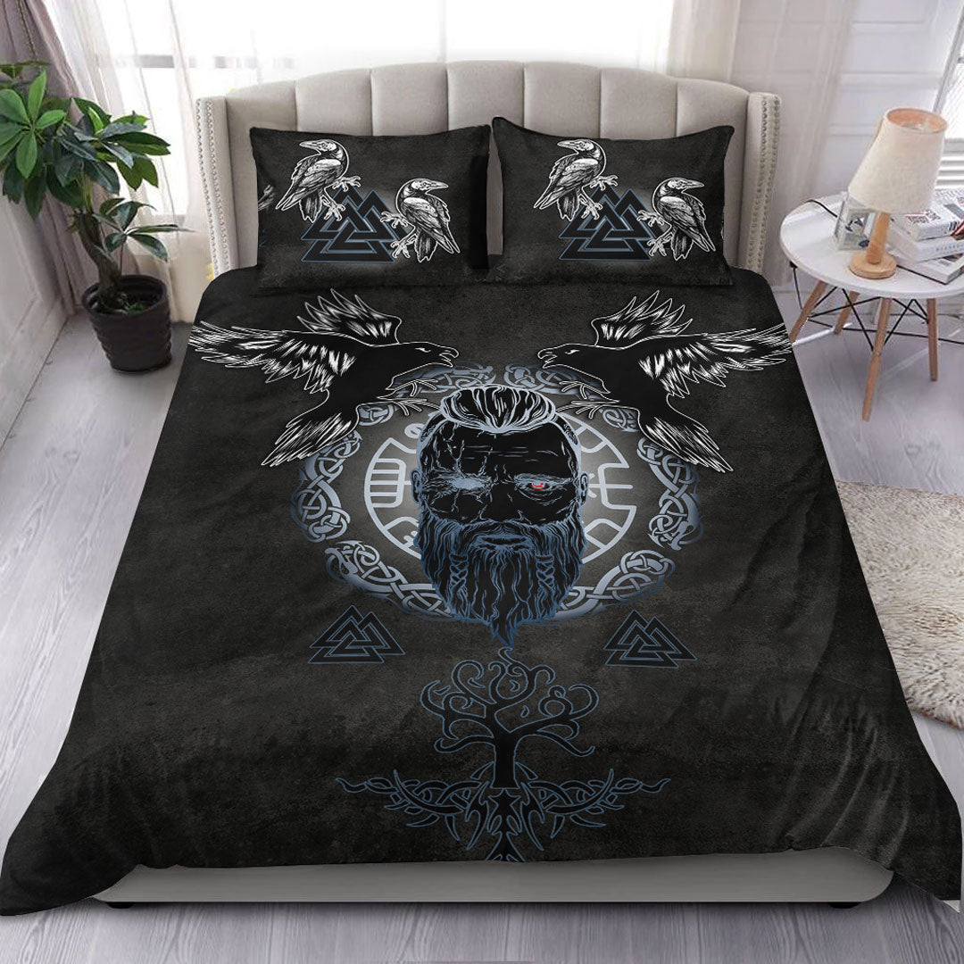Bedding Set Odin Hugin and Munin Valknut Yggdrasil White Rune Bedding Set