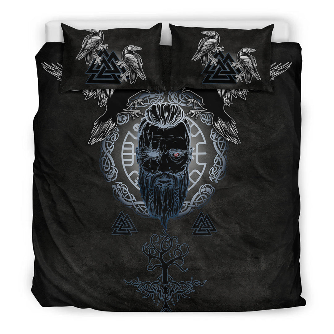 Bedding Set Odin Hugin and Munin Valknut Yggdrasil White Rune Bedding Set