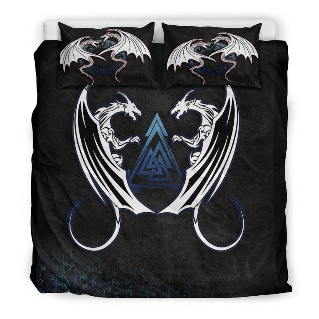 Bedding Set Double Dragon Valknut Rune Circle Vegvisir Bedding Set