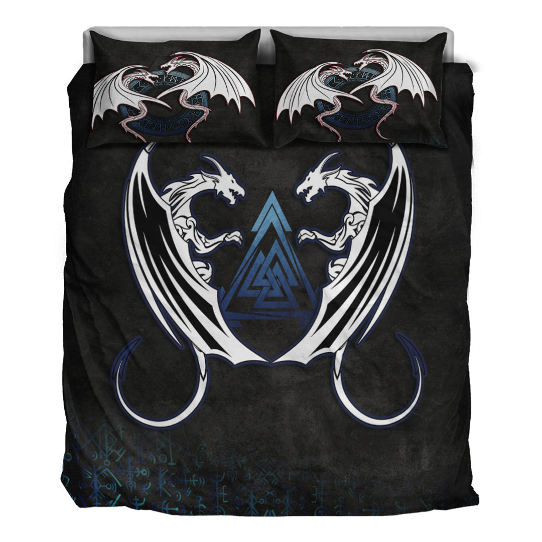 Bedding Set Double Dragon Valknut Rune Circle Vegvisir Bedding Set