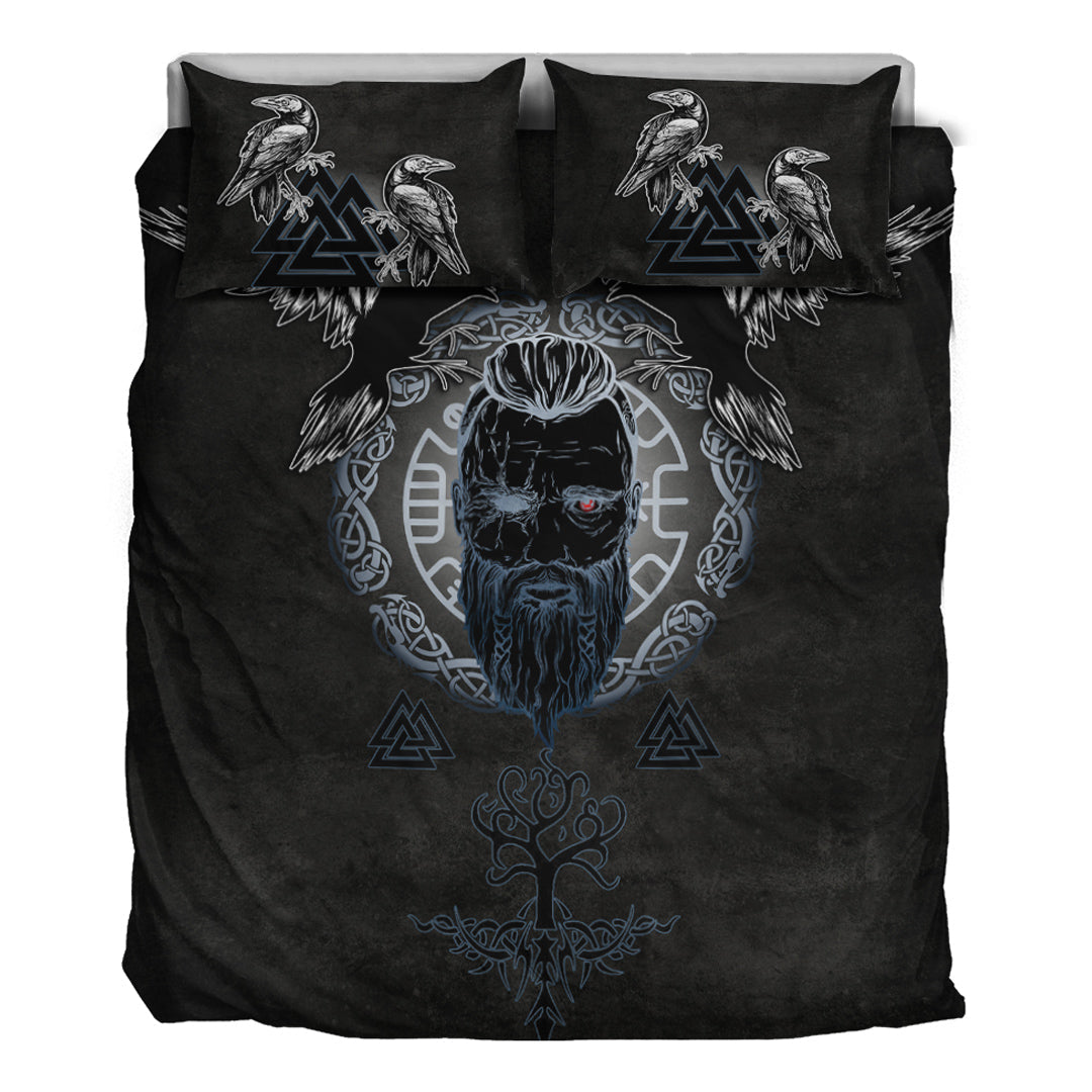 Bedding Set Odin Hugin and Munin Valknut Yggdrasil White Rune Bedding Set