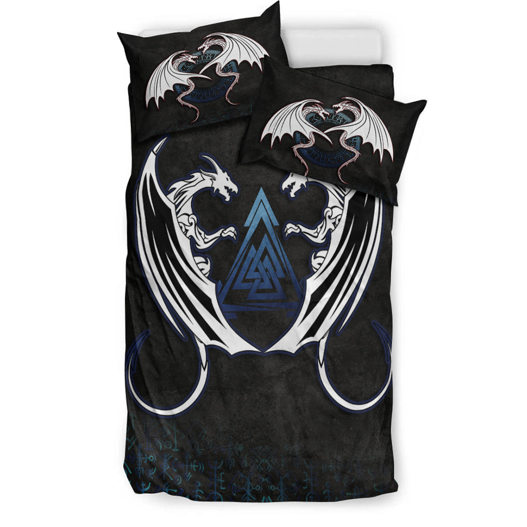 Bedding Set Double Dragon Valknut Rune Circle Vegvisir Bedding Set