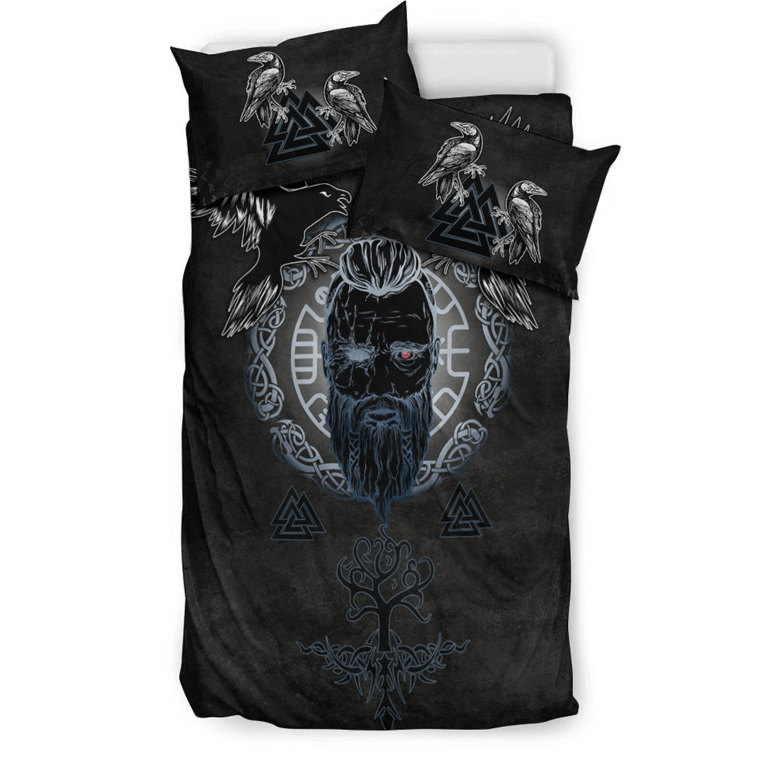 Bedding Set Odin Hugin and Munin Valknut Yggdrasil White Rune Bedding Set