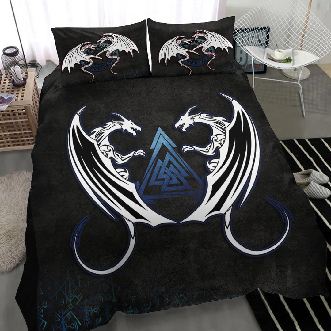 Bedding Set Double Dragon Valknut Rune Circle Vegvisir Bedding Set