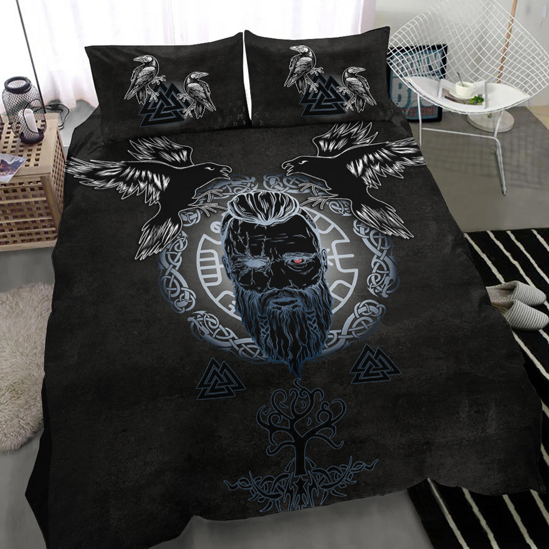 Bedding Set Odin Hugin and Munin Valknut Yggdrasil White Rune Bedding Set