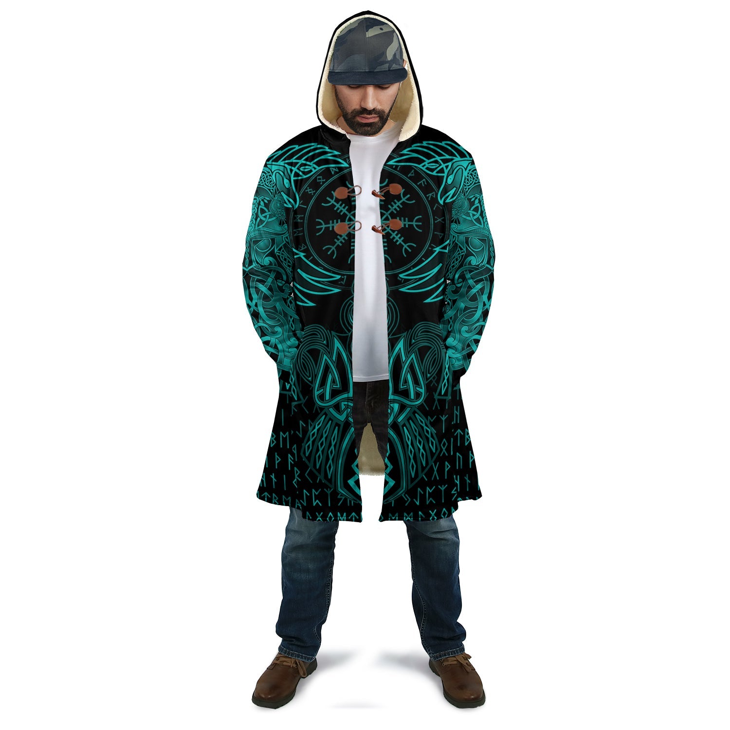 Premium Cloak Raven Of Odin Cyan