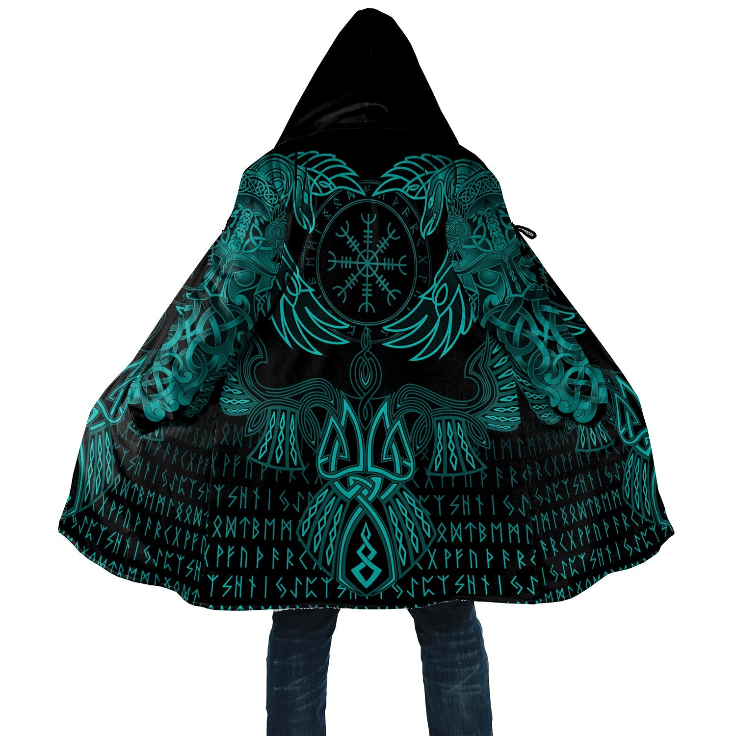 Premium Cloak Raven Of Odin Cyan