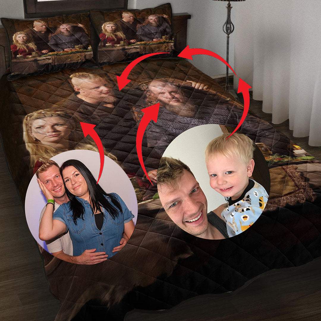 Personal Portrait In The Picture Family of Three Quilt Bed Set