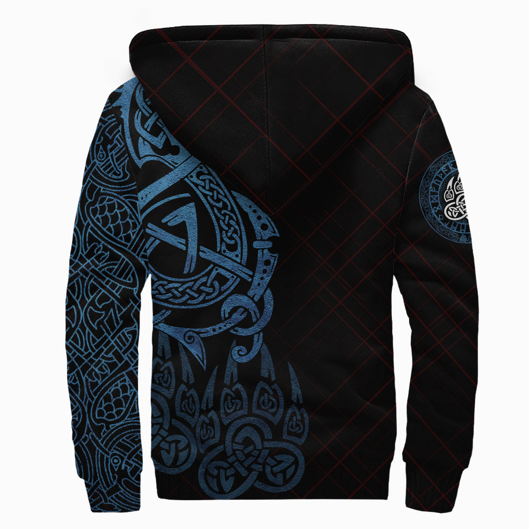 Sherpa Hoodie - Fenrir and Paw Red Line Background